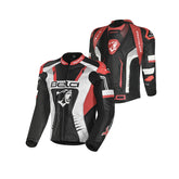 BELA X RACE Moto Couro Casacos Preto Branco Vermelho - Imagem dupla de Casacos